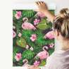 Tapeta Tropikalna - Flamingi, Liście I Kwiaty