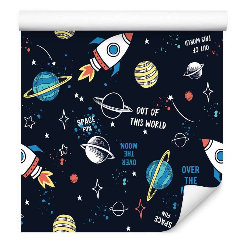 Tapeta Do Pokoju Dziecka Kosmos Rakiety Gwiazdy
