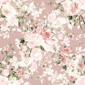 Tapeta Róże Kwiaty Liście Akwarela Dusty Rose
