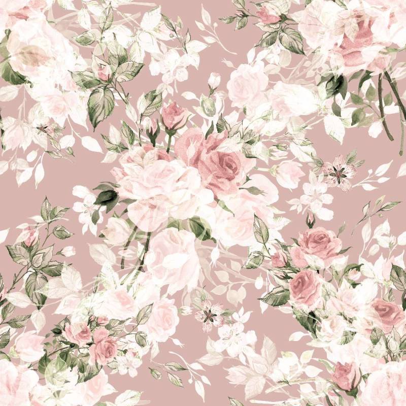 Tapeta Róże Kwiaty Liście Akwarela Dusty Rose