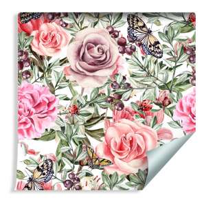 Tapeta Kolorowe Róże I Peonie-Akwarela