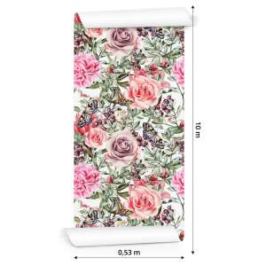 Tapeta Kolorowe Róże I Peonie-Akwarela