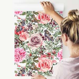 Tapeta Kolorowe Róże I Peonie-Akwarela