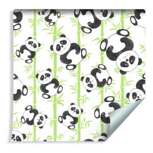 Tapeta Dla Dzieci - Uśmiechnięte Misie Panda I Bambusy