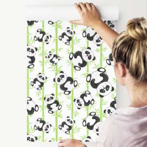 Tapeta Dla Dzieci - Uśmiechnięte Misie Panda I Bambusy