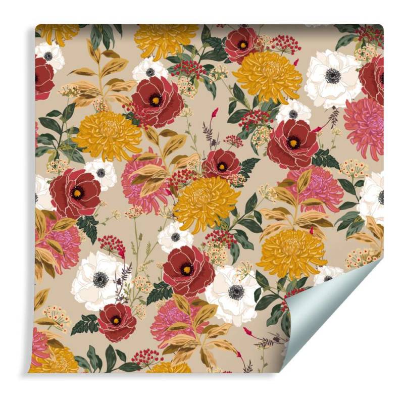 Tapeta Kolorowe Kwiaty W Stylu Retro