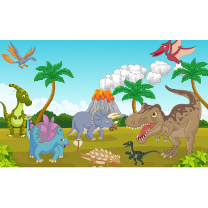Fototapeta Kolorowe Dinozaury I Wulkan