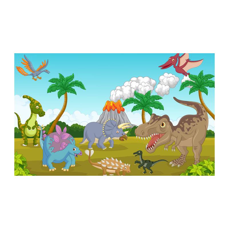 Fototapeta Kolorowe Dinozaury I Wulkan