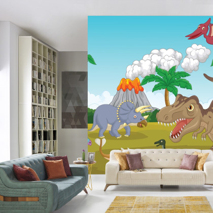 Fototapeta Kolorowe Dinozaury I Wulkan