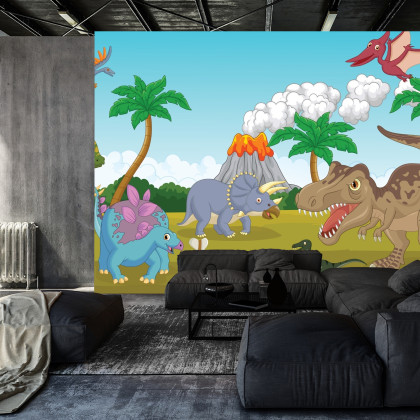Fototapeta Kolorowe Dinozaury I Wulkan