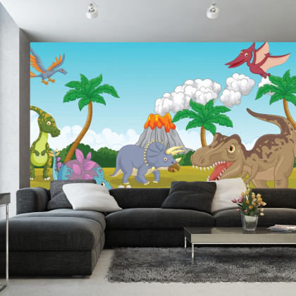 Fototapeta Kolorowe Dinozaury I Wulkan