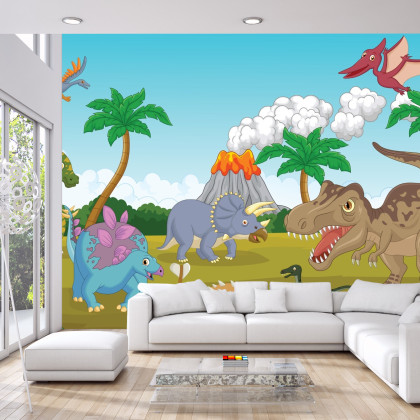 Fototapeta Kolorowe Dinozaury I Wulkan