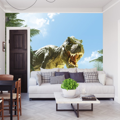 Fototapeta Wielki Dinozaur T-Rex I Palmy