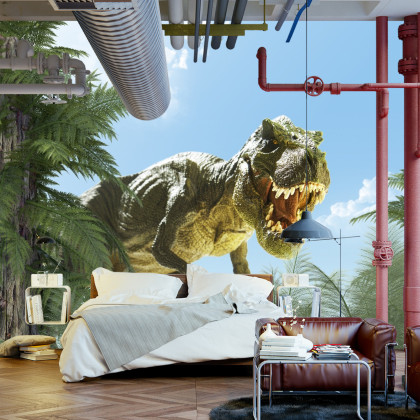 Fototapeta Wielki Dinozaur T-Rex I Palmy