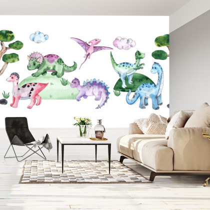 Fototapeta Pastelowe Dinozaury Na Polanie