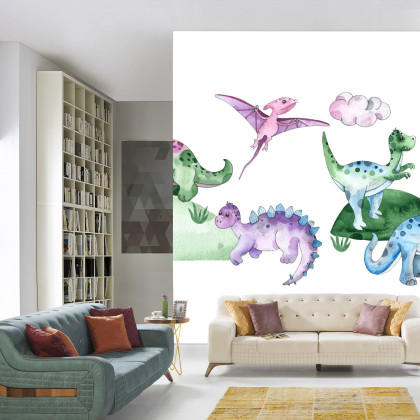 Fototapeta Pastelowe Dinozaury Na Polanie