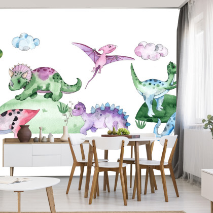 Fototapeta Pastelowe Dinozaury Na Polanie