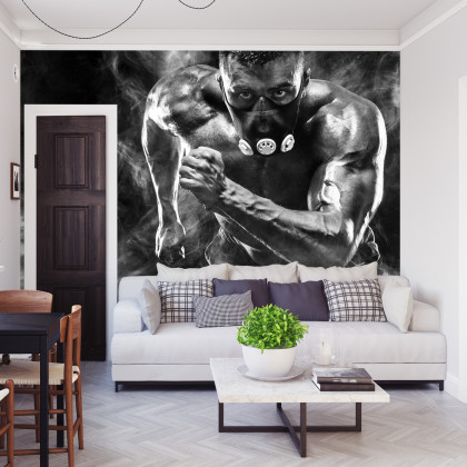 Fototapeta Wysportowany Biegnący Mężczyzna W Masce