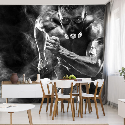 Fototapeta Wysportowany Biegnący Mężczyzna W Masce