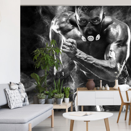 Fototapeta Wysportowany Biegnący Mężczyzna W Masce