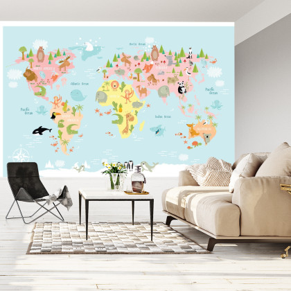 Fototapeta Mapa Świata Ze Zwierzętami