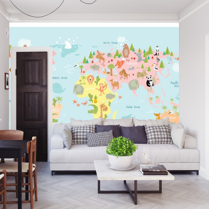 Fototapeta Mapa Świata Ze Zwierzętami