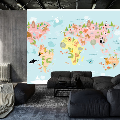 Fototapeta Mapa Świata Ze Zwierzętami