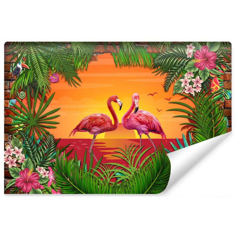 Fototapeta Flamingi Za Ceglaną Ścianą