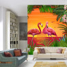 Fototapeta Flamingi Za Ceglaną Ścianą