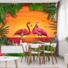 Fototapeta Flamingi Za Ceglaną Ścianą
