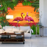 Fototapeta Flamingi Za Ceglaną Ścianą