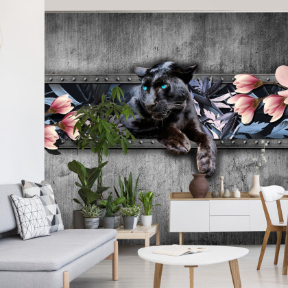 Fototapeta Pantera Z Kwiatami Magnolii