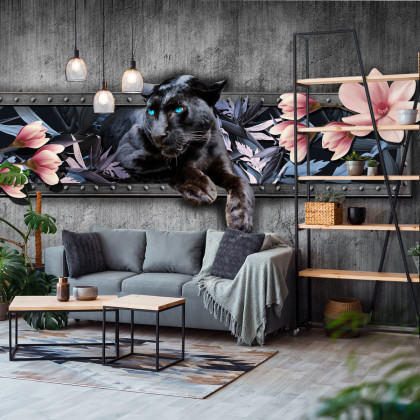 Fototapeta Pantera Z Kwiatami Magnolii