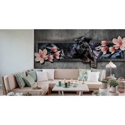 Fototapeta Pantera Z Kwiatami Magnolii
