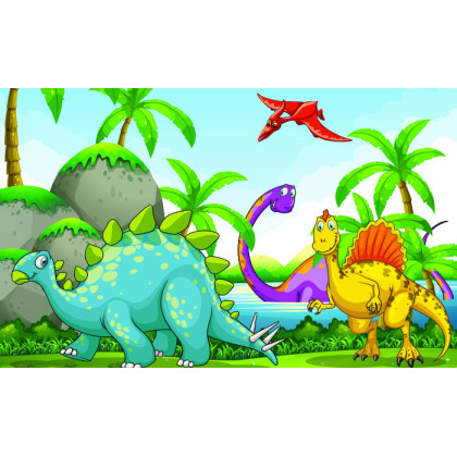 Fototapeta Dinozaury Zieleń I Palmy