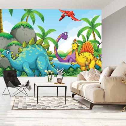 Fototapeta Dinozaury Zieleń I Palmy