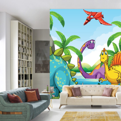 Fototapeta Dinozaury Zieleń I Palmy