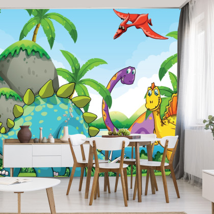 Fototapeta Dinozaury Zieleń I Palmy
