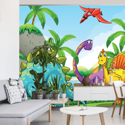 Fototapeta Dinozaury Zieleń I Palmy