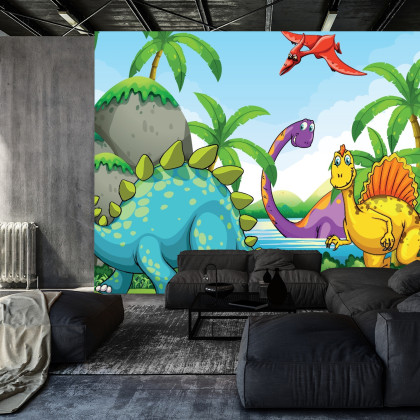 Fototapeta Dinozaury Zieleń I Palmy