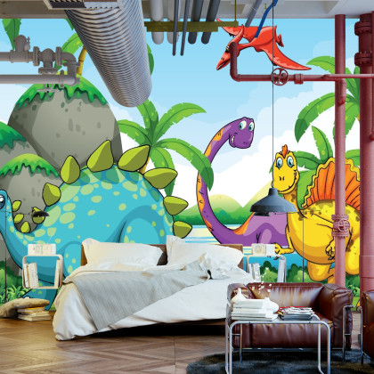 Fototapeta Dinozaury Zieleń I Palmy