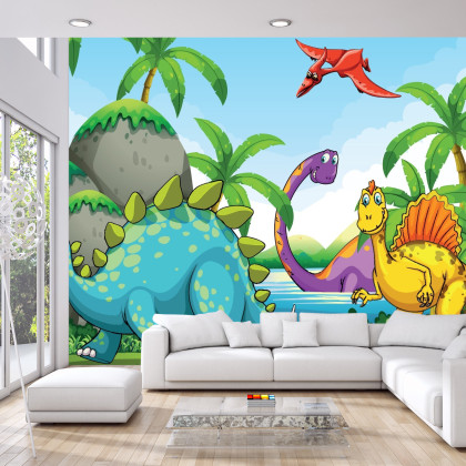 Fototapeta Dinozaury Zieleń I Palmy