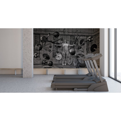Fototapeta Kobieta Lewitująca Między Sprzętem Sportowym