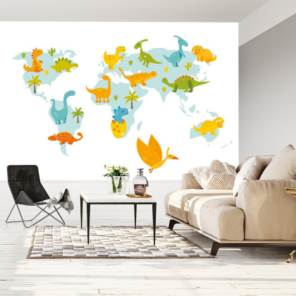 Fototapeta Mapa Świata Z Dinozaurami