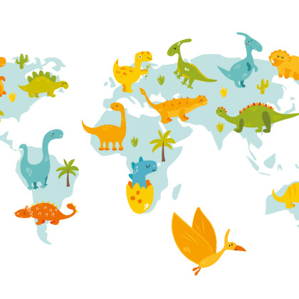 Fototapeta Mapa Świata Z Dinozaurami
