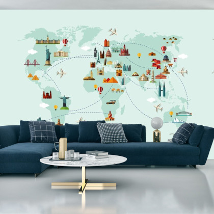Fototapeta Mapa Świata Wielkie Zabytki