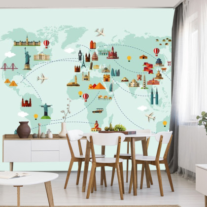 Fototapeta Mapa Świata Wielkie Zabytki