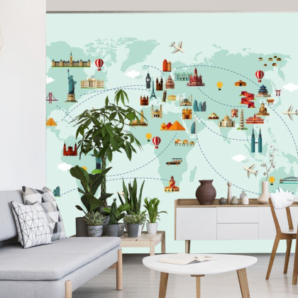 Fototapeta Mapa Świata Wielkie Zabytki