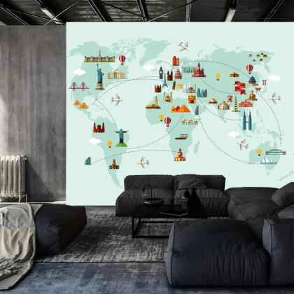 Fototapeta Mapa Świata Wielkie Zabytki