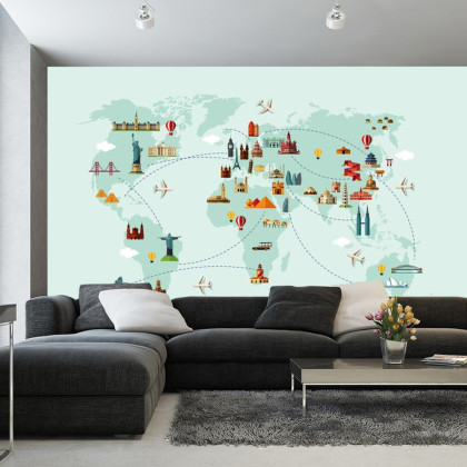 Fototapeta Mapa Świata Wielkie Zabytki